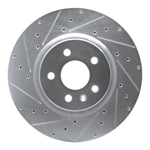 Tesla Model S Brake Rotor (1) - Front Left - R1 Concepts - Drilled & Slotted - Silver - `12-`21